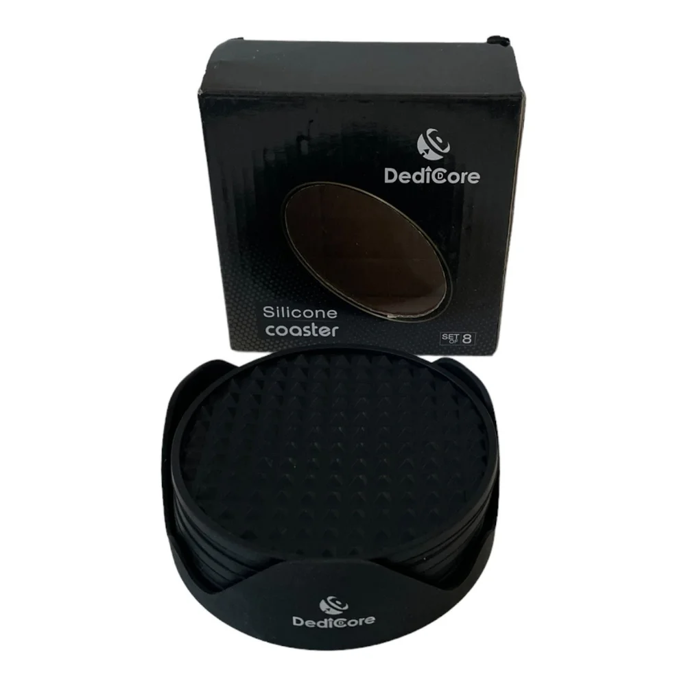 Silicone Coaster Set 7 Piece Black with Holder 4.5